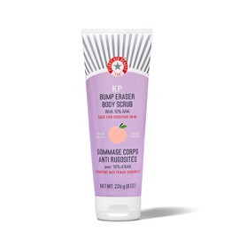 First Aid Beauty - KP Bump Eraser Body Scrub with 10% AHA, Keratosis Pilaris Exfoliater with Glycolic and Lactic acids, Helps Reduce Chicken Skin Bumps, Safe for Sensitive Skin, NEW Peach Scent (8 oz)