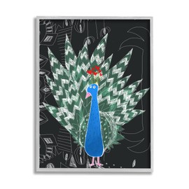 Stupell Industries Children's Abstract Peacock Doodle Black White Pattern Grey Framed Wall Art, 16 x 20, Green