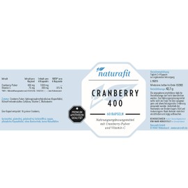 naturafit Cranberry 400 Capsules, Pack of 60 Capsules