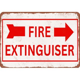METAL SIGN - Fire Extinguisher Right Arrow - Vintage Rusty Look