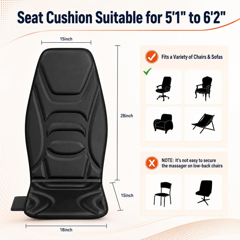 Vibration Massage Seat Cushion with Heat, Back Massager for Chair