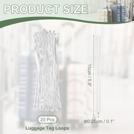 YELARXI Luggage Tag Loops, PVC Luggage Straps Worm Loops- Fitting for(Bag Tags - Suitcase Label - ID Card) 6 Inch & 20 Pack & Clear