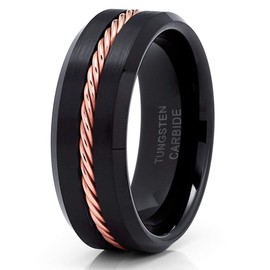 Rose Gold Tungsten Wedding Ban Braid Tungsten Ring 8mm Black Tungsten Ring Braid Tungsten Band Comfort Fit Ring (9)