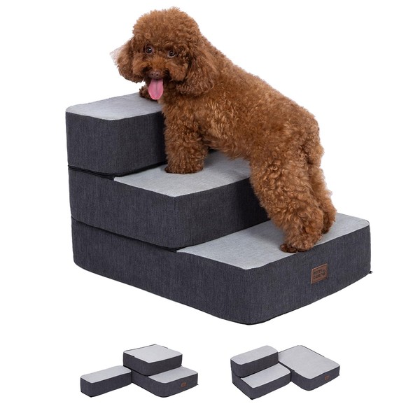 Pettycare Dog Stairs for Small Dogs, Stitching Foam Pet Steps for High Beds Sofas and Chairs, DIY Pet Stairs Anti-Skid Folding Dog Steps for Large Dog and Cats,3 Step, Grey
