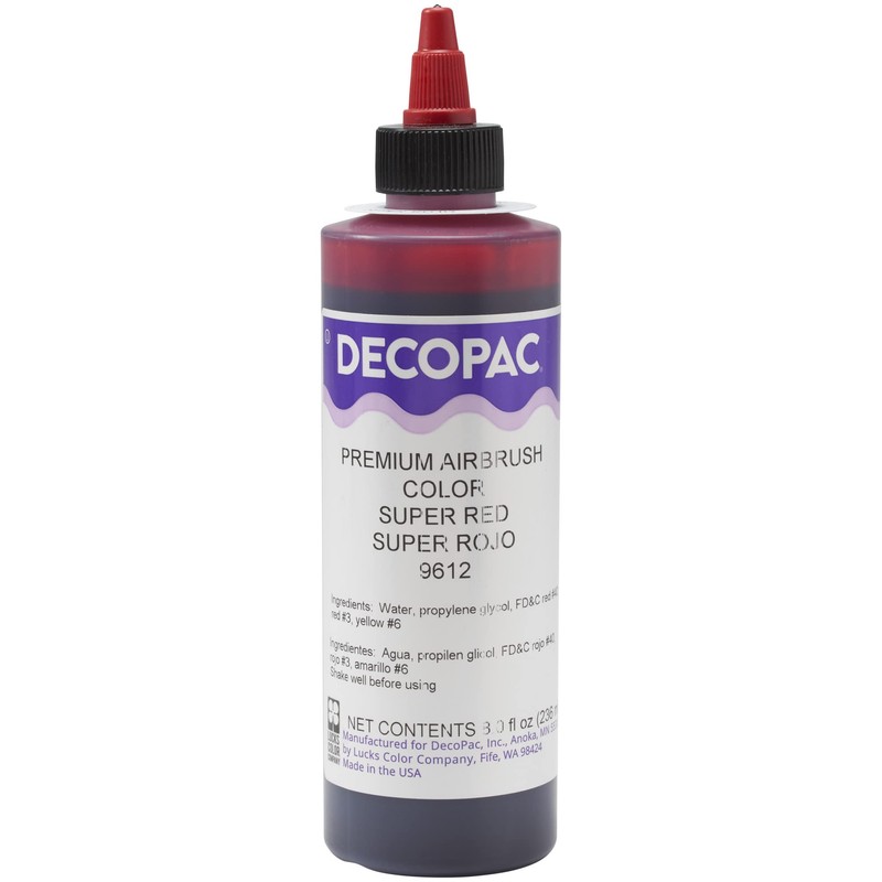 DecoPac Super Red Food Coloring, 8 Fl Oz Airbrush Food