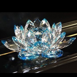 Crystal Sparkle Crystal Lotus Flower Feng Shui Home Decor with Gift Box, 3-Inch (Blue)