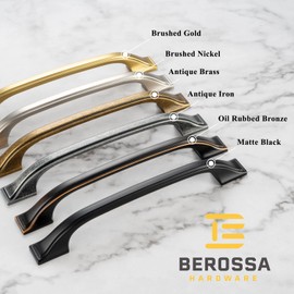 BEROSSA 10 Pack 5 Inch, Brushed Nickel Drawer Pulls Satin Nickel Kitchen Cabinet Handles, 8222 Footed Arch Nickel Hardware for Cabinets Drawers Bedroom Dresser Bathroom Vanity Cupboard