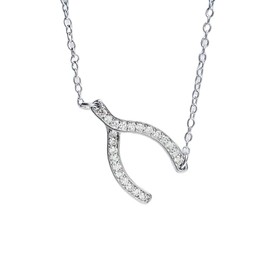 apop nyc 925 Sterling Silver Wishbone Necklace 16-17 inch with CZ Stones [Jewelry]