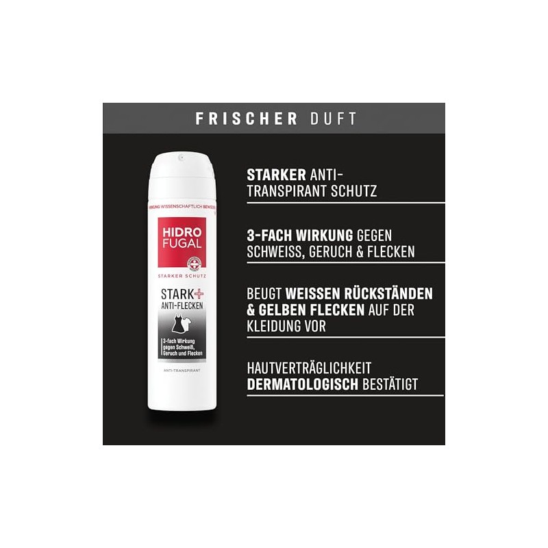 Hidrofugal STARK + ANTI-FLECKEN Spray, starker Antitranspirant Schutz gegen Schweiß,
