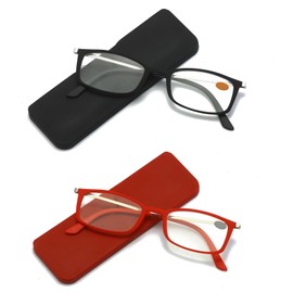 KoKoBin 2 Pairs Ultra-thin anti-blue reading glasses, anti-glare glasses,Black+Red 2.00