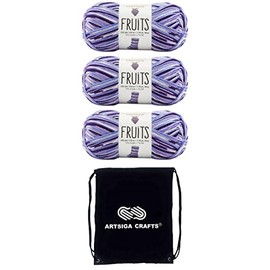 Premier Knitting Yarn Fruits Yarn Grape 2052-10 (3-Pack) Same Dye Lot Weight #1 Soft 93% Acrylic, 7% PBT Bundle with 1 Artsiga Craft Bag