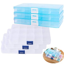 TOKERD Pack of 6 15 Grid Sorting Box Compartments Storage Box Adjustable Plastic Storage Box Clear Assortment Box for Small Parts Jewellery Earrings