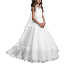 PLwedding Lace Flower Girls Dresses Girls First Communion Dress Princess Wedding Size 6 White