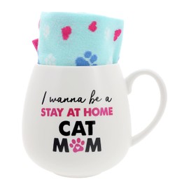 Pavilion Gift Company - I Wanna Be A Stay At Home Cat Mom - 15.5 oz Mug & Novelty Patterned 9-13 US Women Pawprint Feline Kitten Kitty Rescue Adoption Cat Mom Wife Girlfriend Gift Present