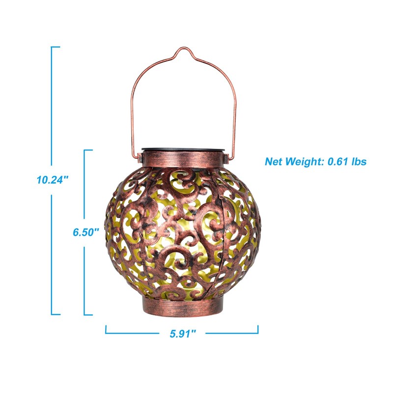 Large Solar Lanterns 2 Pack Outdoor Waterproof LED Metal Hanging
