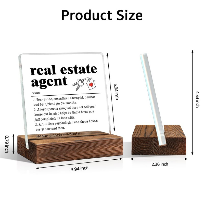 TOUNER Real Estate Agent Acrylic Desk Wood Plaque, Inspirational Office