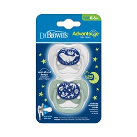 Dr. Brown's Advantage Glow-in-The-Dark Baby Pacifier, Fully Symmetrical Soother with Soft Silicone Bulb, Blue Ocean, 0-6m, BPA Free, 2 Pack