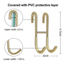 Haitis 4 Pack Over Shower Glass Door Hook, Plated Gold, 304 Stainless Steel Rack Hooks, Bathroom Frameless Drilling-Free Hanger, for Bathing Suits, Robe, Towel, Squeegee, Loofah, Shaver