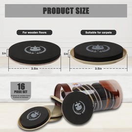 Round Furniture Moving Kit (16 Piece) for Carpeted and Hard Floor Surfaces Felt Pads Suitable for All The Furniture Sliders