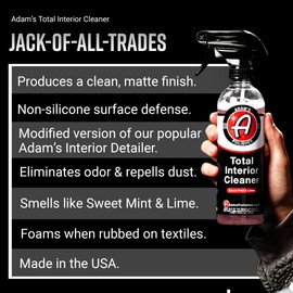 Adam's Polishes Total Interior Cleaner & Protectant, Quick Detailer & SiO2 Protection, Ceramic Infused, Anti-Static, OEM Finish, For Leather, Vinyl, Plastics, Glass & More