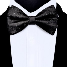 GUSLESON Black Bow Tie for Men Pre-Tied Silk Floral Bowties for Wedding Party (0491-38)