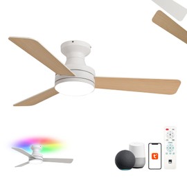 Orison Ceiling Fans with Lights – 42" Low Profile Flush Mount, Smart RGB Backlight & Dimmable LED, Alexa & Google Compatible, 6-Speed Reversible, App & Remote Control, Quiet & Energy Saving, White
