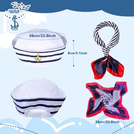 2 PCS Yacht Captain Hat Sailor Ship Cap Scarf Sunglasses Sailor Hat Boat Dressing up Accessory for Costume Party Women Men White