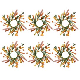Egolot 6pcs 11” Fall Mini Forsythia Flower Mini Candle Wreath for Home Decor, Set of 6 Pcs Autumn Flower Mini Wreaths Set for Closet Kitchen Fireplace, Fall Forsythia Candle Ring