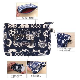 Kyoyu: Pouch, Small Items, Pass ic, Card Case, Periodical, Cat Pattern, Nyakomon, 1.2 x 0.4 x 3.7 inches (3 x 1 x 9.5 cm), Navy Blue