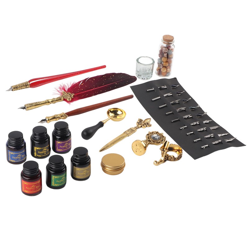 Feather Pen Set European Style British Retro Lacquer Stamp Dipped