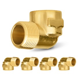5PACK GUOFIS Barstock Street Elbow,3/4" Male NPT to 3/4" Female NPT Brass Pipe Fitting Elbow(FNPT x MNPT)