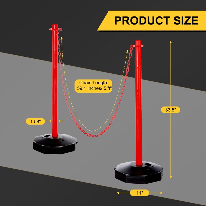 PATIKIL 2Pcs Traffic Delineator Post Barrier with Fillable Base, 5ft