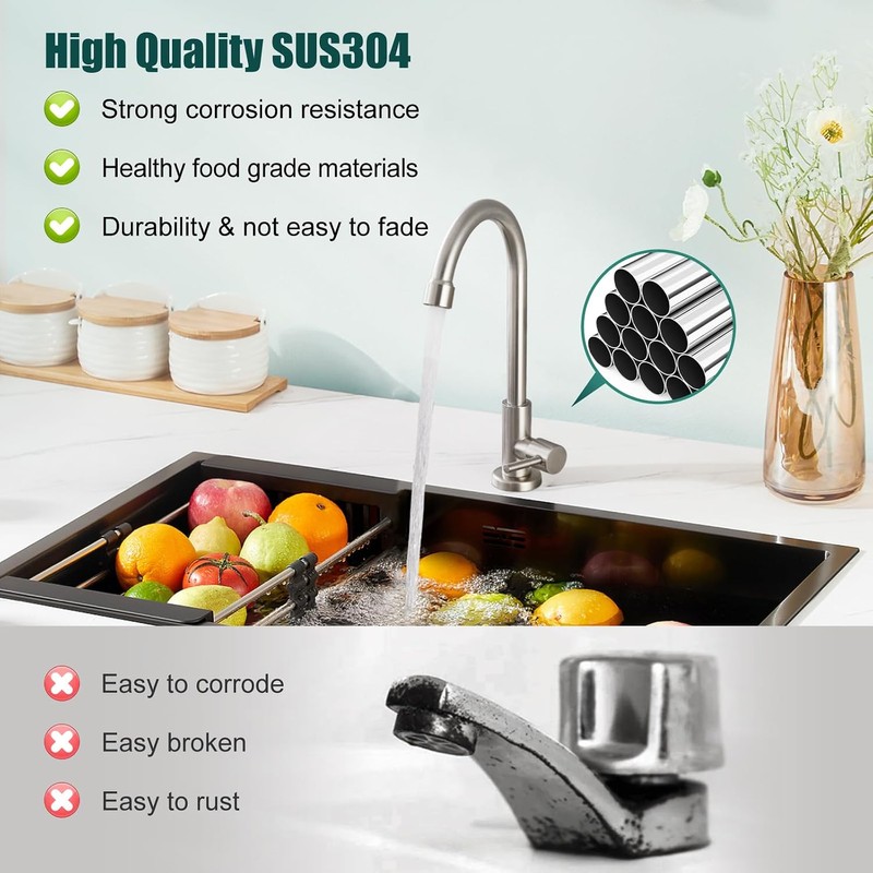 Heyalan Single Handle Cold Water Bar Sink Faucet,360° Swivel,Brushed Nickel