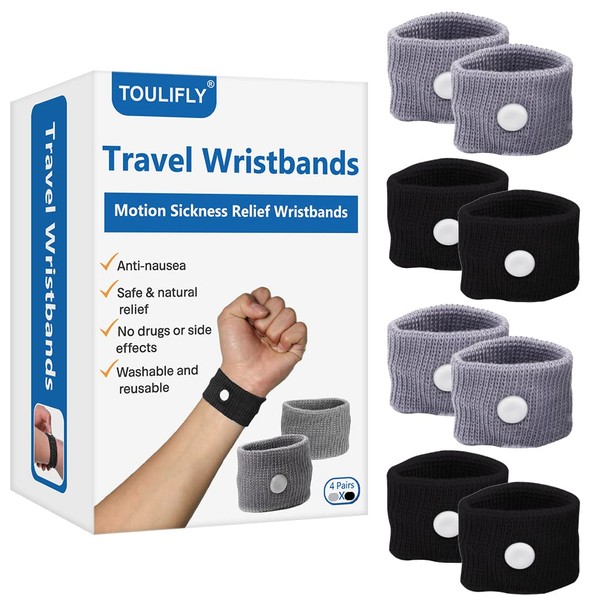 Travel Wristbands,Travel Motion Sickness Relief Wrist Band,Natural Nausea Relief,4-Pair