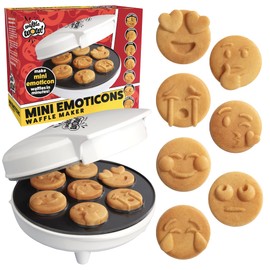 Mini Emoticon Smiley Faces Waffle Maker - Create 7 Cool Unique Waffles or Pancakes with Electric Non Stick Waffler Iron - Featuring a Kiss Face, Heart Eyes, Smile & More, Fun Breakfast Gift for Kids