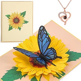 DTESL Flying Butterflies Pop Up Surprise Card (sunflower butterfly Card necklace)
