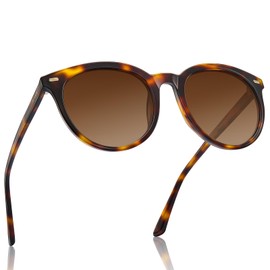 AVAWAY Women Acetate Sunglasses Polarized UV Protection Red Tortoise Round Frame Gradient Brown Category 3 Sun Shades Sunnies