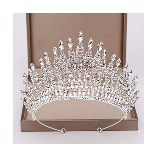 Tiara de moda de color plateado con diamantes de imitación de cristal de la reina de la corona grande de la boda de la boda de las mujeres de la belleza del concurso de