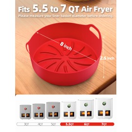 Mastery Mart 5-8QT Reusable Silicone Air Fryer Liners -8 Inch, 2 Pcs Air Fryer Silicone Basket/Pot, Durable/Easy to Clean Silicone Baking Tray for 3-8QT Air Fryer, Microwave, Oven, Steamer