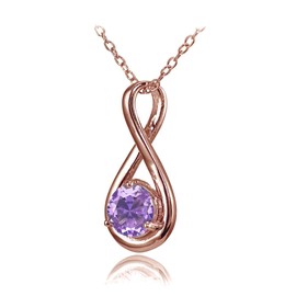 Rose Gold Flashed Sterling Silver Simulated Amethyst Polished 5mm Round Infinity Necklace