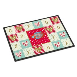 Caroline's Treasures CK5485JMAT Dwarf Gourami Love Doormat 24x36, Red Front Door Mat Indoor Outdoor Rugs for Entryway, Non Slip Washable Low Pile, 24H X 36W