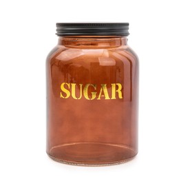 Home Deco London Kitchen Storage Vintage Amber Gold Glass with Black Screw Top Lids 950ml (Tea, Coffee Sugar Storage)
