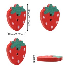 Honbay 100PCS Wooden Red Strawberry Buttons 2 Holes Buttons Fruit Food Sewing Decorative Buttons for Skirts Gloves Sweaters Shirts Hats Scarves Headbands Scrapbooking and Craft Projects