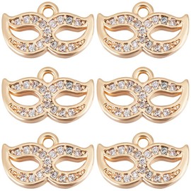 Beebeecraft 1 Box 10Pcs Mask Charms 18K Gold Plated Cubic Zirconia Masquerade Pendant Dangle Charms Perfect for Jewellery Making DIY Crafts