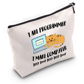 LEVLO Tech Code Programmers Gifts I Are Programmer I Make Computer Beep Boop Makeup Bags Cat Lovers Gifts (I Are Programmer)