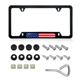 Gasedin Flag License Plate Frame, American Flag Patriotic Stainless Steel Auto Plate Cover, Vintage US Rust-Proof Vehicle License Plate Holder, Universal Car Accessories (Black&Colorful)