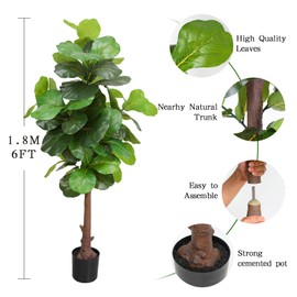LUWENER 6FT Faux Fiddle Leaf Fig Tree,Artificial Ficus Lyrata Plant Tree with 86 Leaves,Ficus Silk Plant Artificial Trees for Office Indoor Outdoor Garden Living Room Home Decor 1PCS