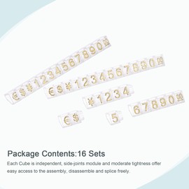 sourcing map Adjustable Removable Mini Cube Price Tag Display Number Letter Price Label Stand Block Kit for Shop Counter Gold on Clear,6.3x9mm,16 Sets
