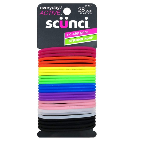 Scunci No-Slip Grip Gel Evolution Ponytailers Elastics, Assorted Colors, 28-Pieces