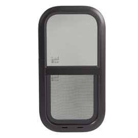 HECASA Universal RV Window 12" W x 24" H Vertical Slide Teardrop Window W/ Trim Ring and Net Screen Tempered Glass Aluminium Plastic Rubber (1PC)